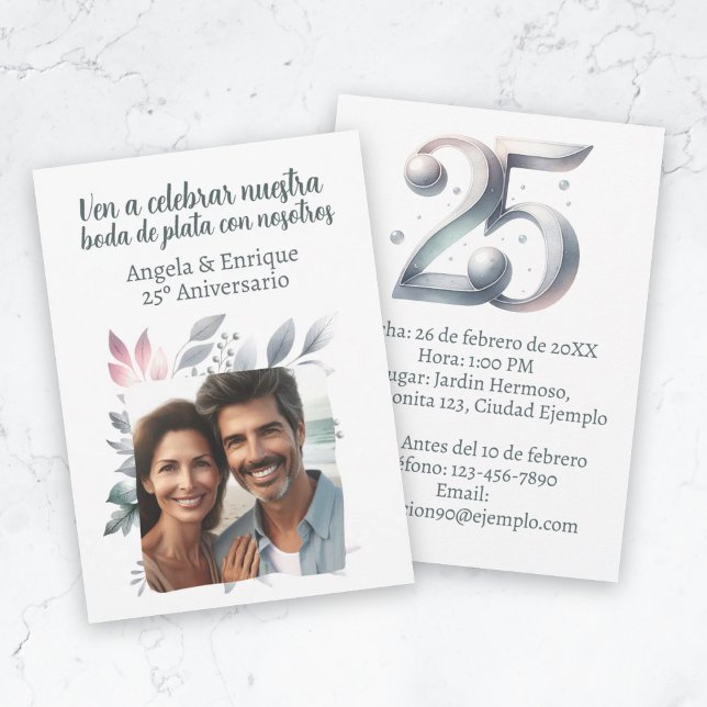 Convite Invitación de boda de plata de 25 años con foto (Invitación de boda de plata de 25 años con foto invitation)