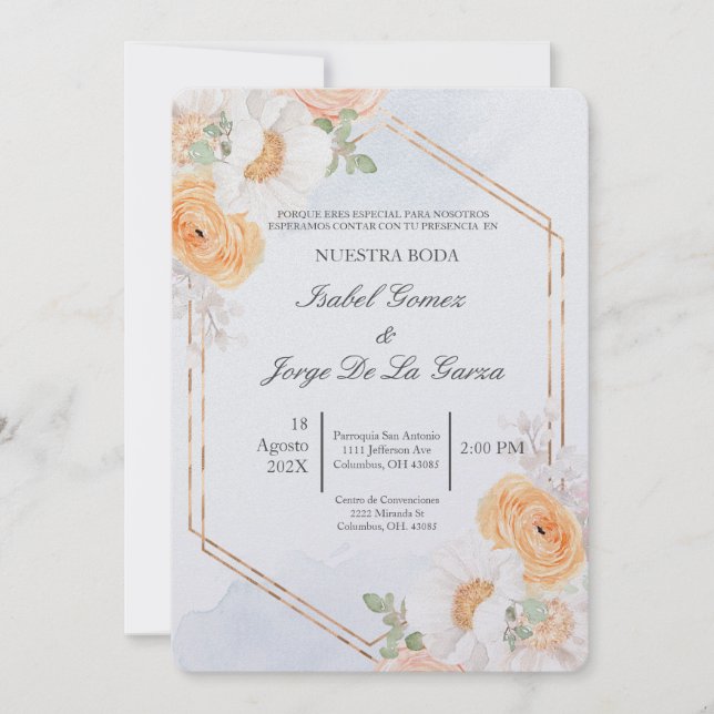 Convite "Invitación de boda en espanol tema primavera" (Frente)