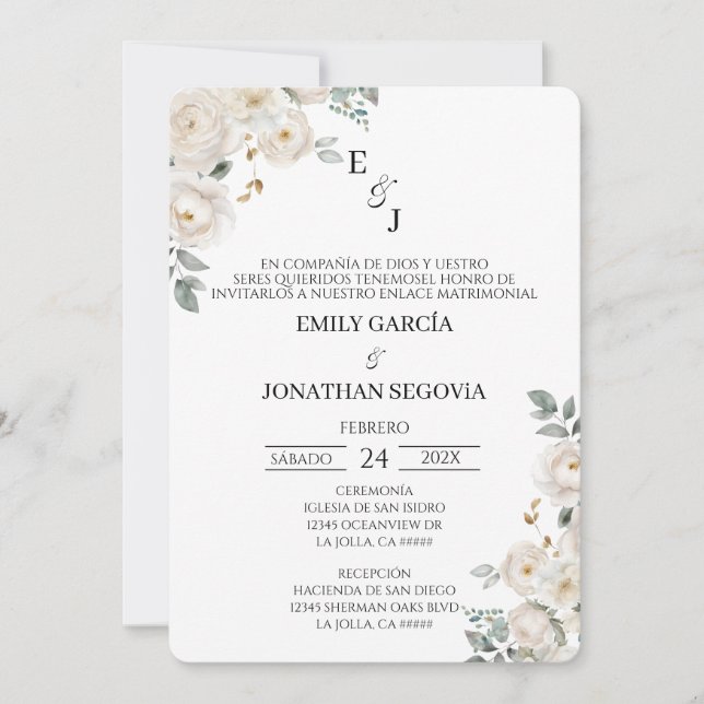 Convite Invitación de boda flor blanca  (Frente)