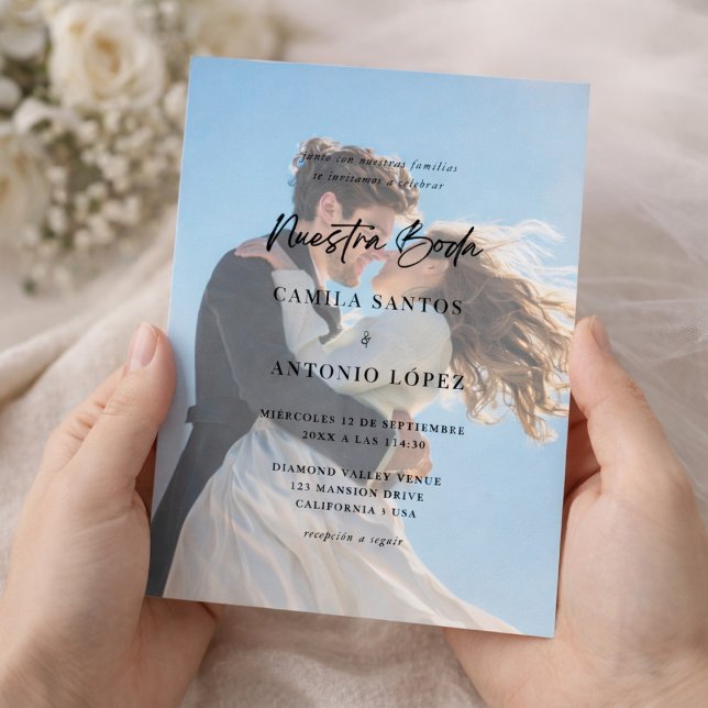 Convite Invitación De Boda Foto Descolorida Caligrafía (Criador carregado)