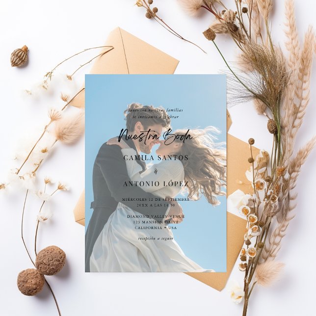 Convite Invitación De Boda Foto Descolorida Caligrafía (Criador carregado)