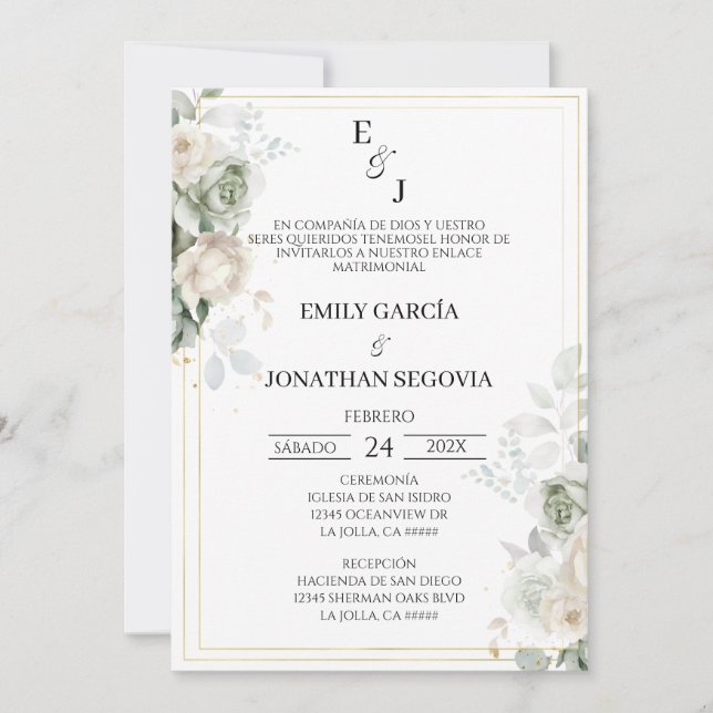 Convite invitación de boda sage green (Frente)