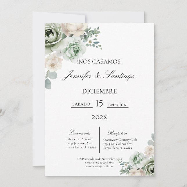 Convite Invitación de boda tema botanica  (Frente)