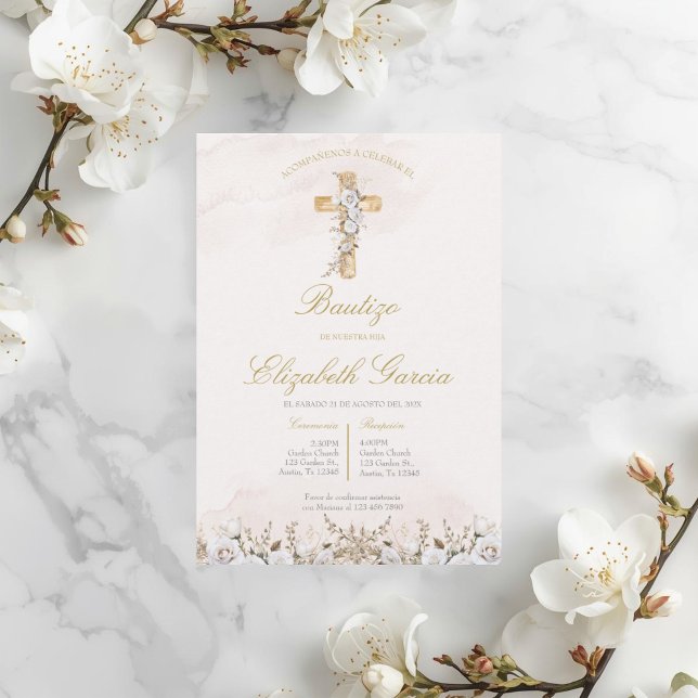 Convite Invitación de boho blanco para bautismo invitation (Criador carregado)