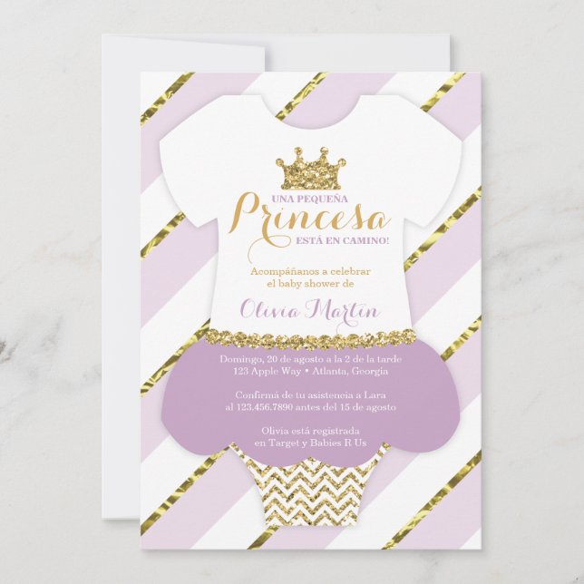 Convite Invitación de Chá de fraldas para una Princes (Frente)