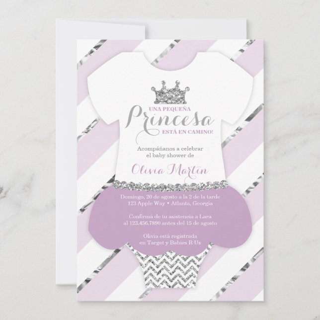 Convite Invitación de Chá de fraldas para una Princes (Frente)