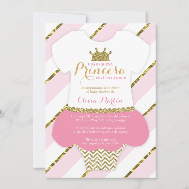 Convite Invitación de Chá de fraldas para una Princes (Frente)