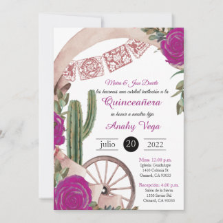 Convite Invitación de Charro Huapango Quinceanera, Purple