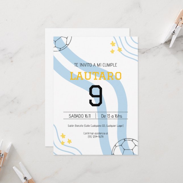Convite Invitación de cumpleaños Argentina (Frente/Verso In Situ)