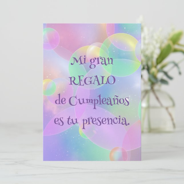 Convite Invitación de Cumpleaños - Burbujas (Em pé/Frente)