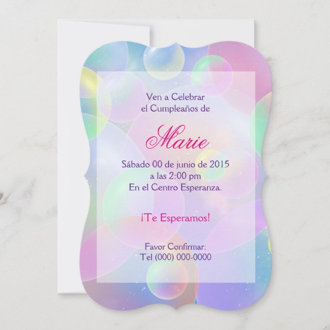 Convite Invitación de cumpleaños - Burbujas (Frente)