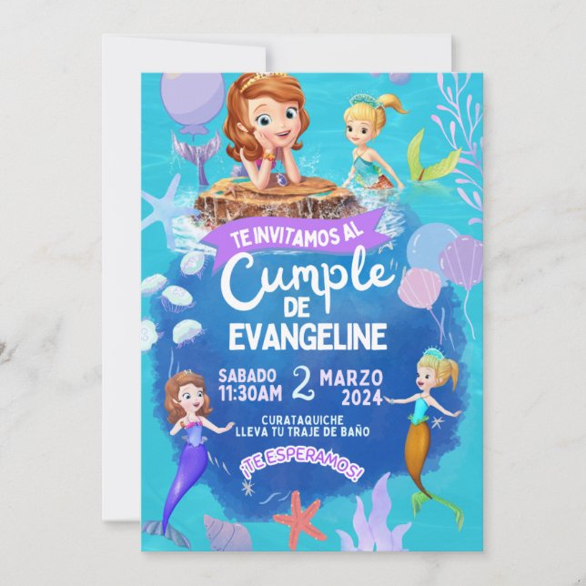 Convite Invitación de cumpleaños de la princesa Sofia. (Frente)