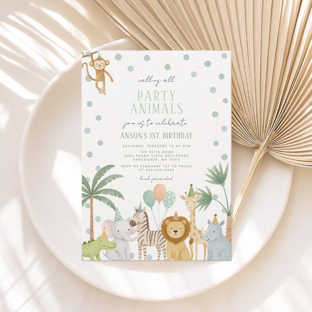 Convite Invitación de cumpleaños de Safari Fiesta Animales (Criador carregado)