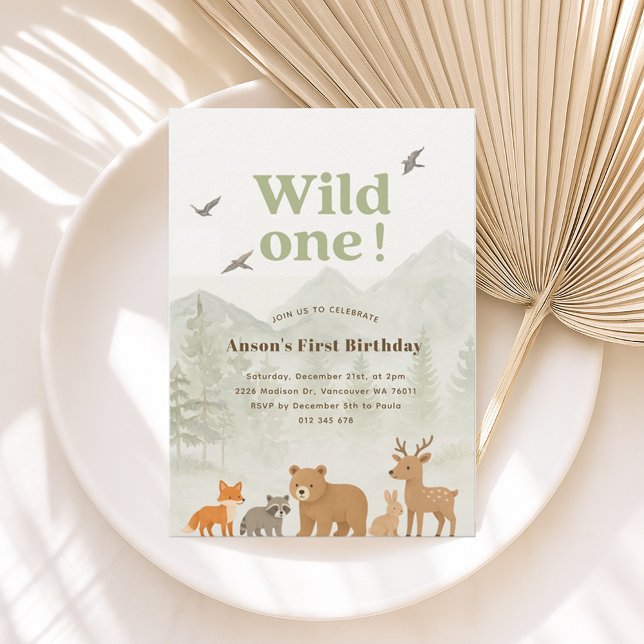 Convite Invitación de cumpleaños de Wild One Woodland (Criador carregado)