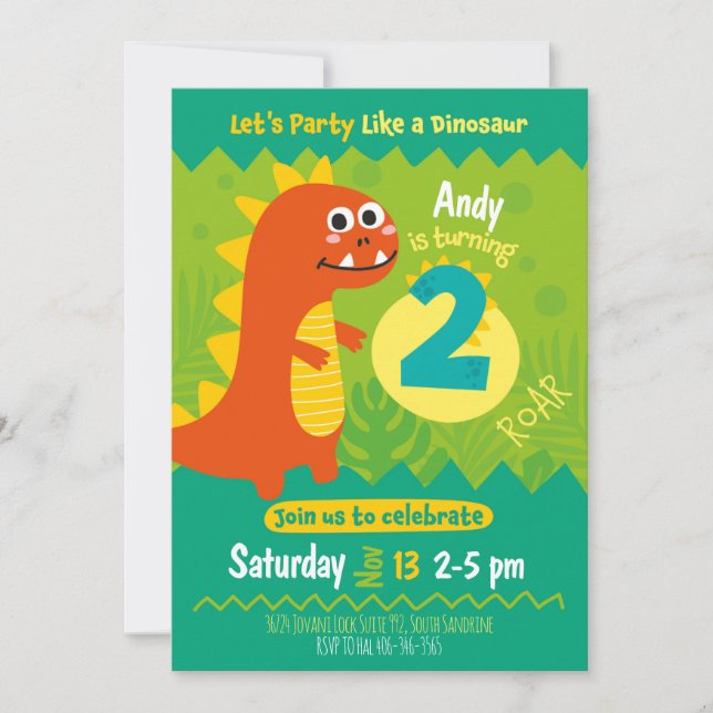 Convite Invitación de cumpleaños dinosaurio (Frente)