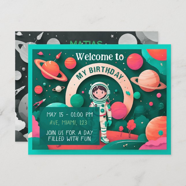 Convite Invitación de cumpleaños personalizada (Frente/Verso)