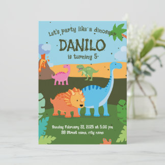 Convite Invitación de fiesta de cumpleaños Dinosaurios