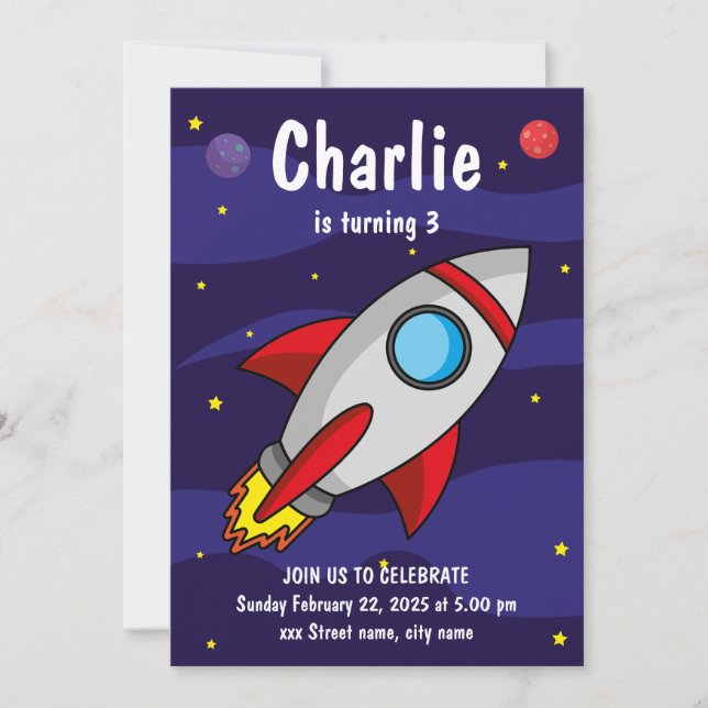 Convite Invitación de fiesta de cumpleaños Nave Espacial (Frente)