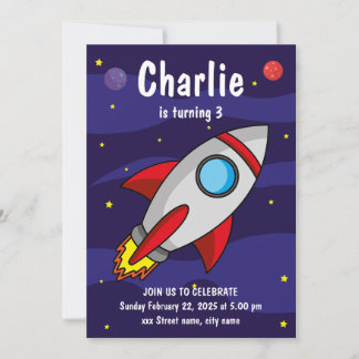 Convite Invitación de fiesta de cumpleaños Nave Espacial