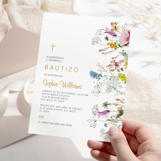 Convite Invitación de Flores Silvestres para Bautizo (Criador carregado)
