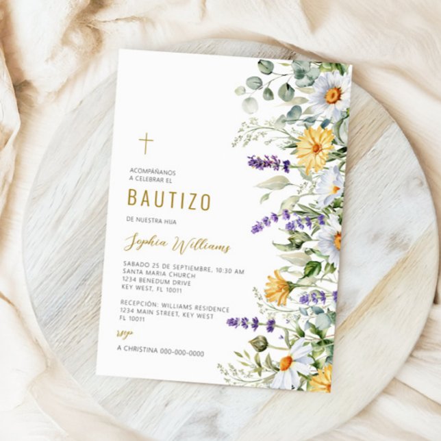 Convite Invitación de Flores Silvestres para Bautizo (Criador carregado)