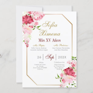 Convite Invitación de quinceañera con marco rosa