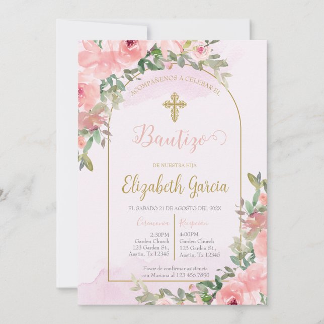 Convite Invitación elegante para bautismo (Frente)