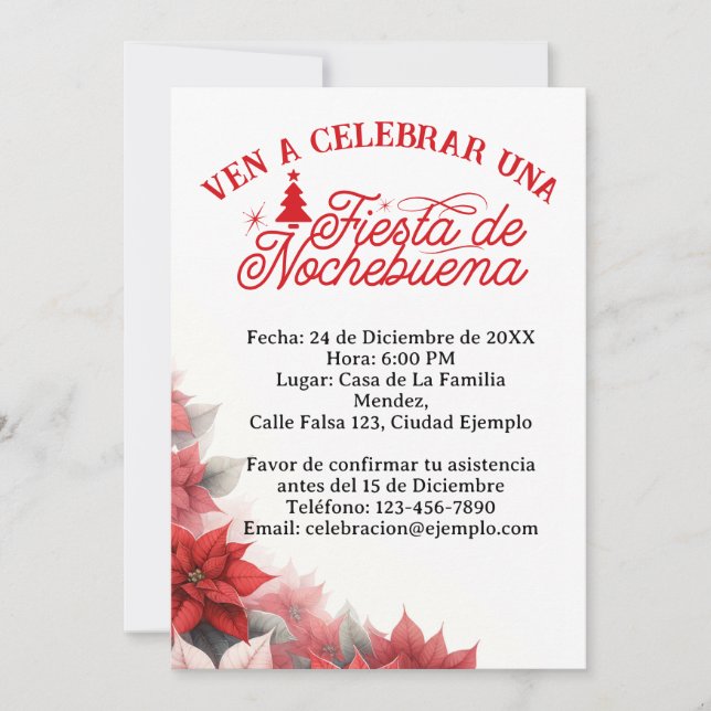 Convite Invitación en Español Fiesta de Nochebuena Espanha (Frente)
