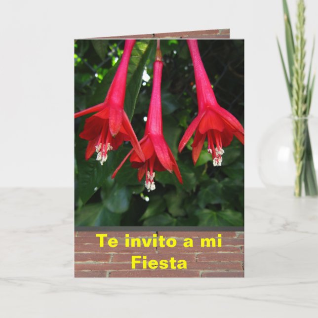 Convite Invitación - Fiesta - Flores de Fucsias (Frente)