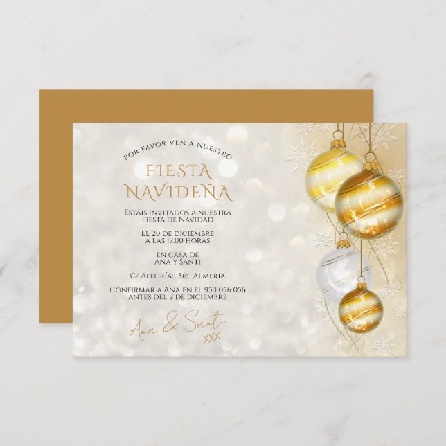 Convite invitación fiesta navideña decorativa elegante (Frente/Verso)