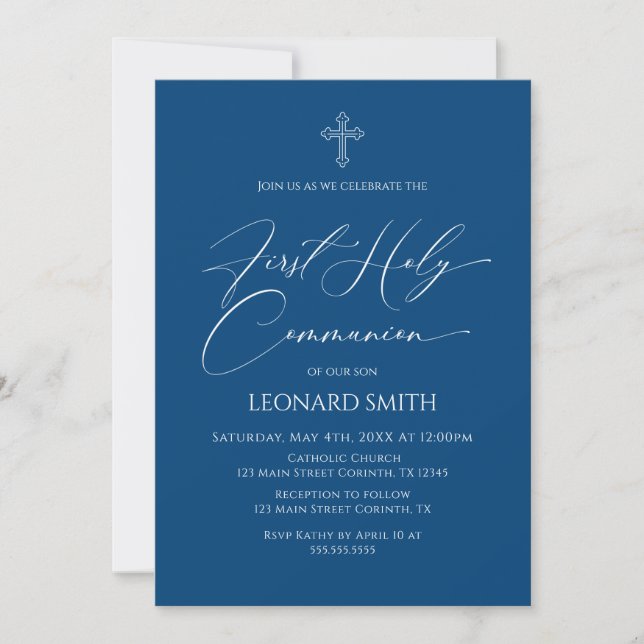 Convite Invitación First Communion  blue Invitation (Frente)