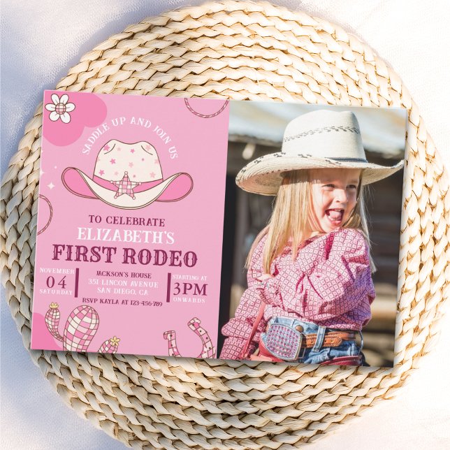 Convite Invitación First Rodeo Birthday Girl Pink and whit (Criador carregado)