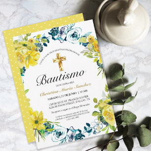 Convite Invitación floral amarilla hermosa del bautismo