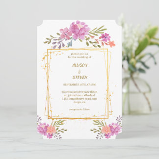 Convite invitación Floral de Rosa con marco geométrico