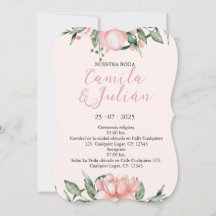 Invitación Floral en Tonos Rosas Pastel