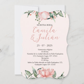 Convite Invitación Floral en Tonos Rosas Pastel