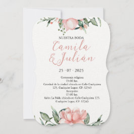 Convite Invitación Floral tonos rosas pastel