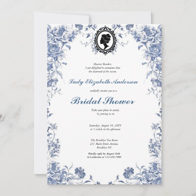 Convite Invitación Florals azul presupuesto blue and white (Frente)