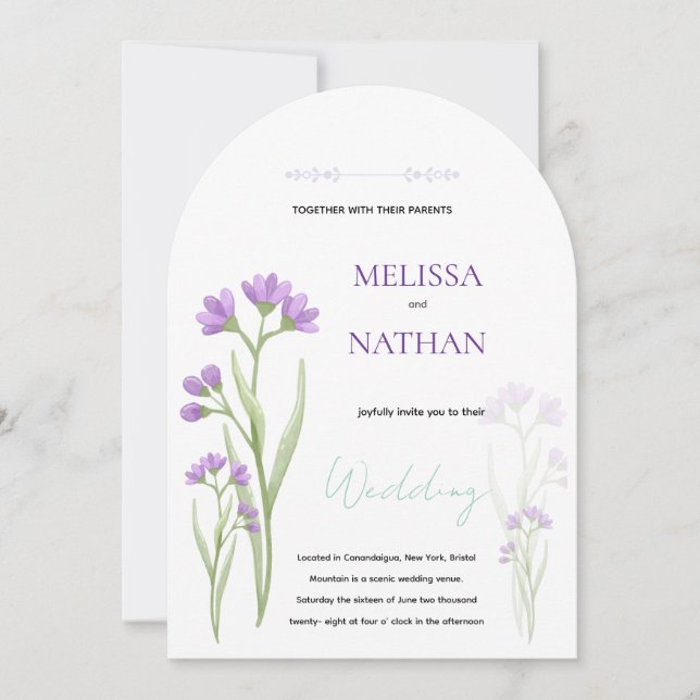 Convite Invitación flores violetas delicadas (Frente)