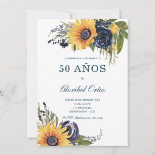 Convite Invitación Girasoles Para 50 Años de Vida