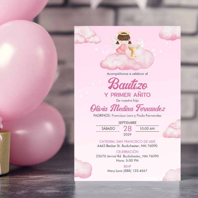 Convite Invitacion Girl Angel Baptism and First Birthday (Criador carregado)