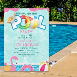 Convite Invitación Girls Pool Party Birthday – Pink & Teal