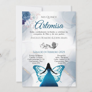 Convite Invitación mariposa azul quincañera