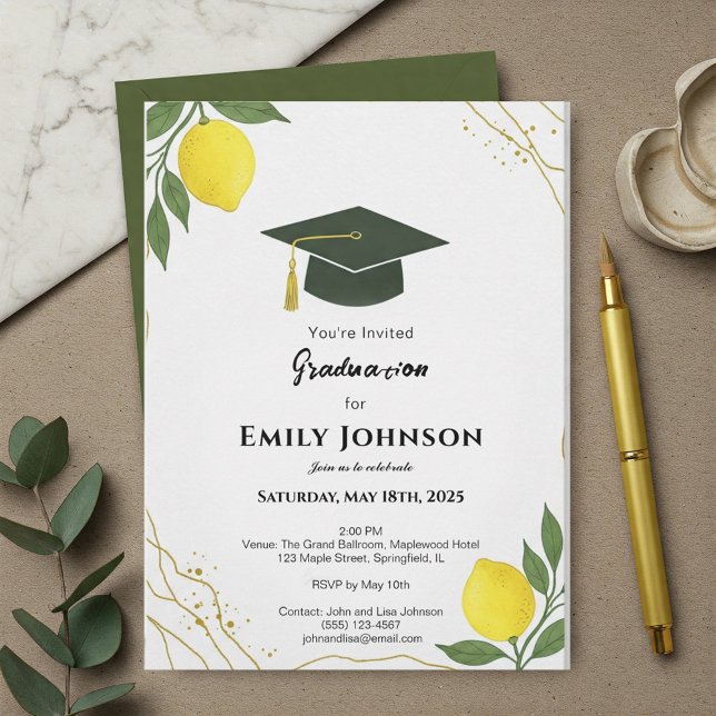 Convite Invitación Mediterranean Lemon Graduation Invitati (Criador carregado)