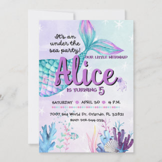 Convite Invitación Mermaid invite for birthday parties