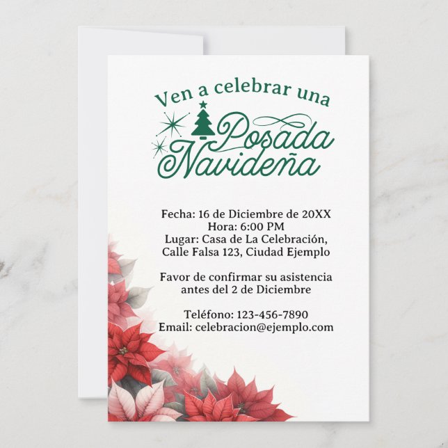 Convite Invitación Mexicana Posada Navideña Espanhol (Frente)