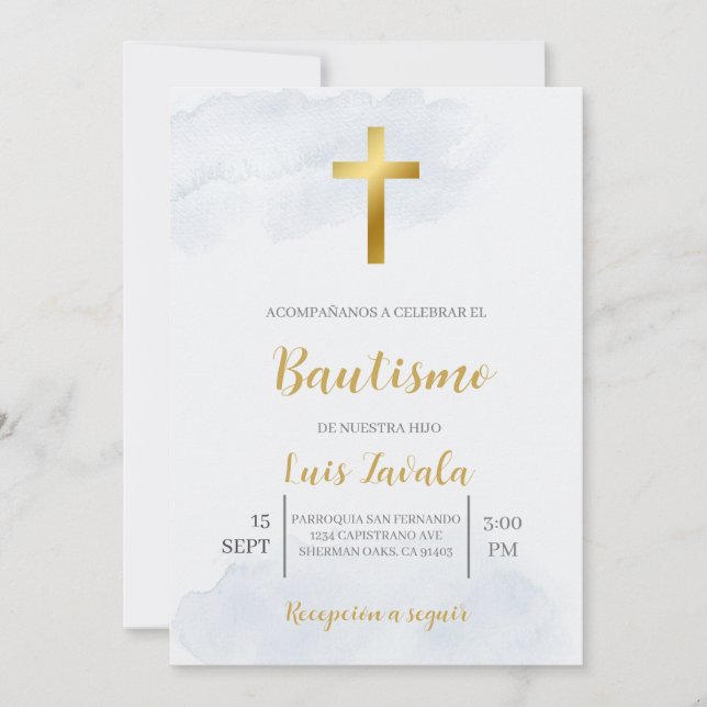 Convite Invitación minimalista para bautismo (Frente)