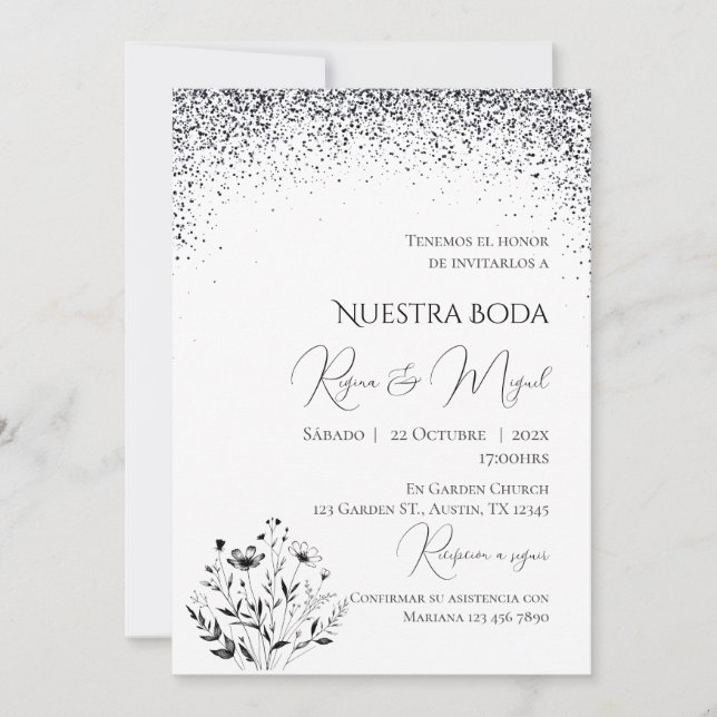 Convite Invitación Minimalistic Spanish Wedding Invitation (Frente)