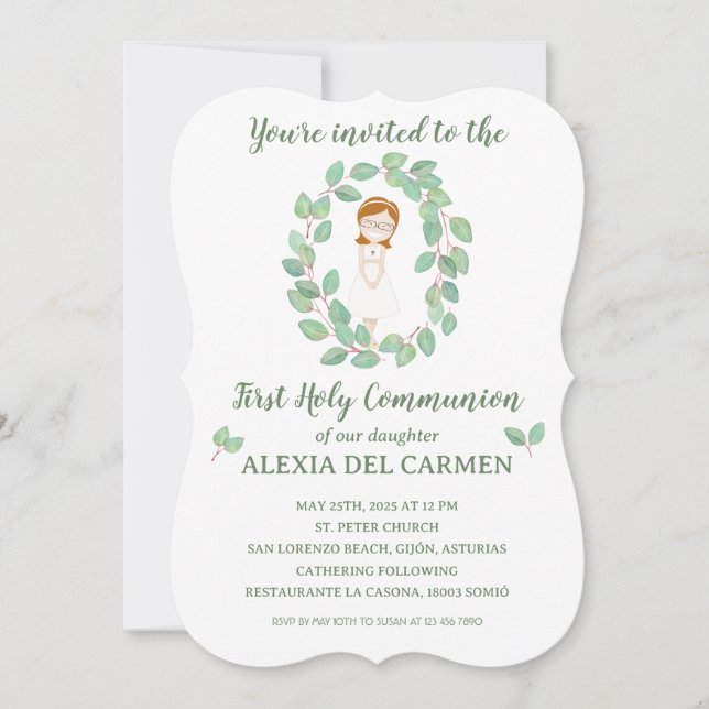 Convite Invitación modelo Alexia Primera Comunión (Frente)