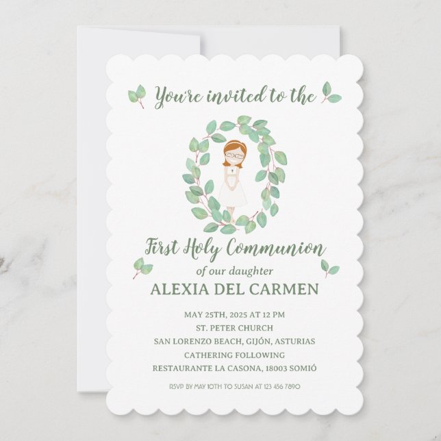 Convite Invitación modelo Alexia Primera Comunión (Frente)